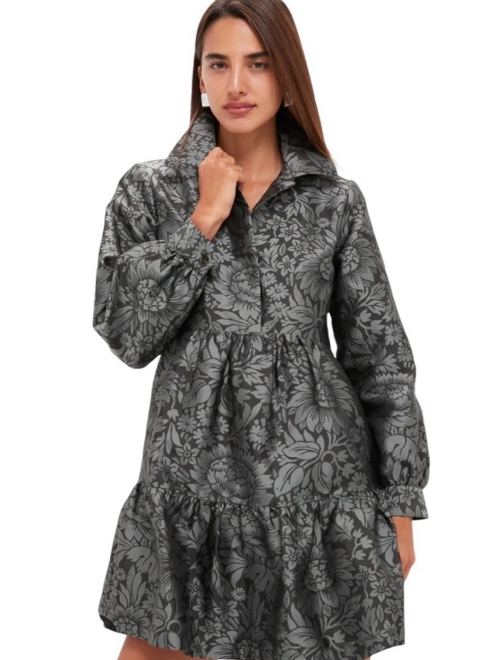 Tucker + Tate Gray Floral Jacquard Long-Sleeve Mini Dress